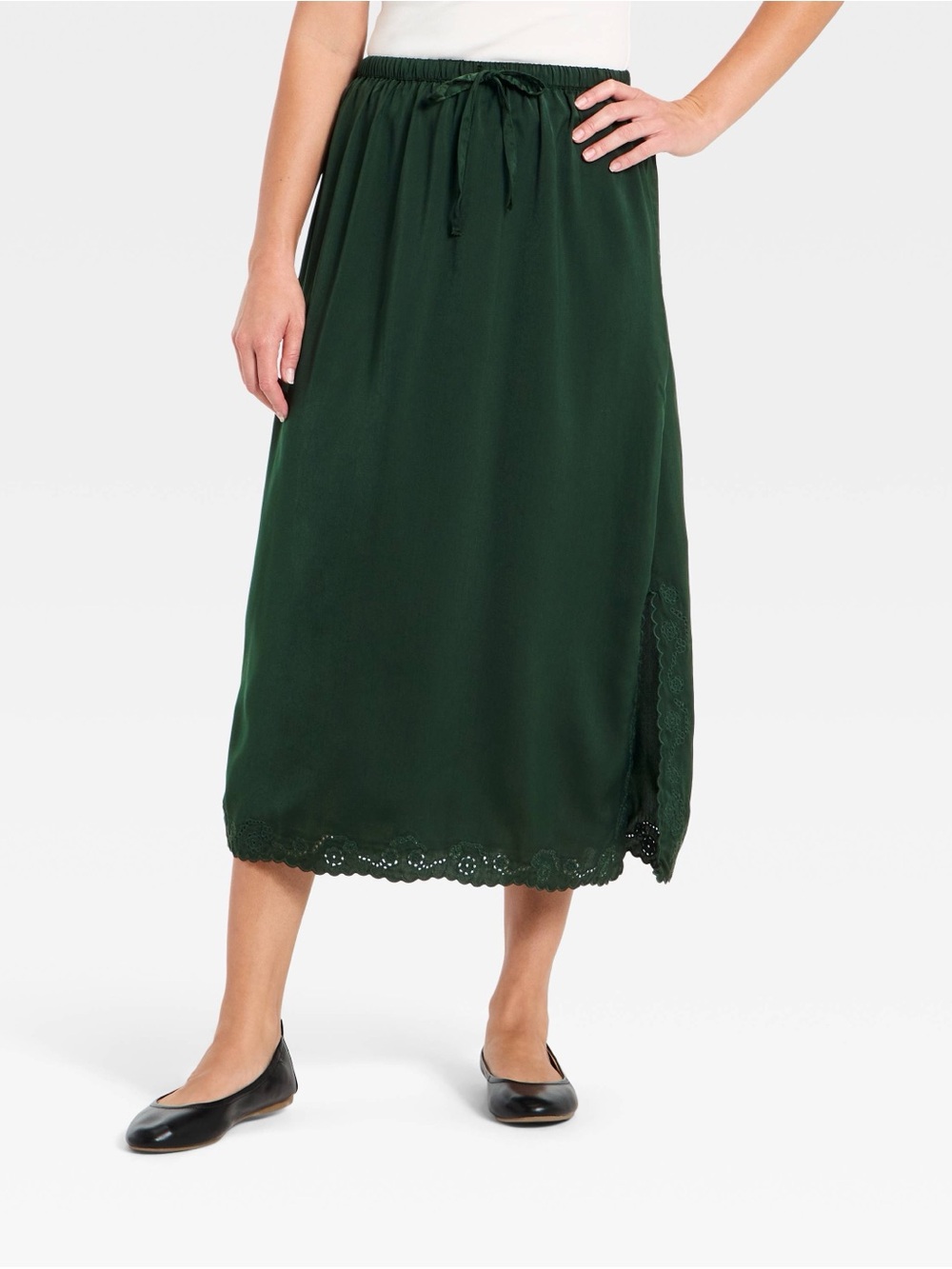 Universal Thread Dark Green Cutwork Eyelet Hem Midi Skirt XS Boho Cottagecore